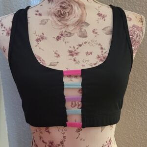 Black Sports Bralette with Pink, Blue and Purple Accent Straps